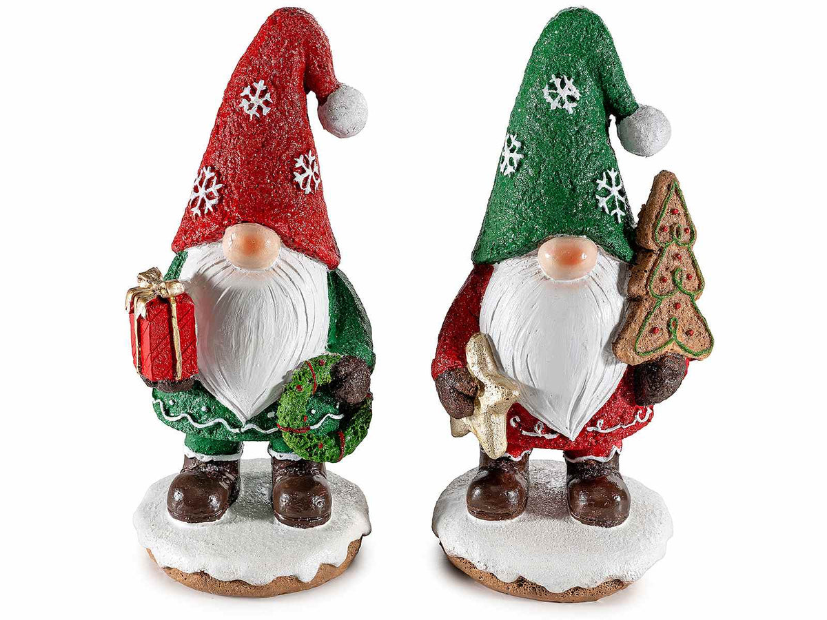 Gnomi di Natale in resina con cappello decori biscottini pan di zenzero, set da 2 pezzi