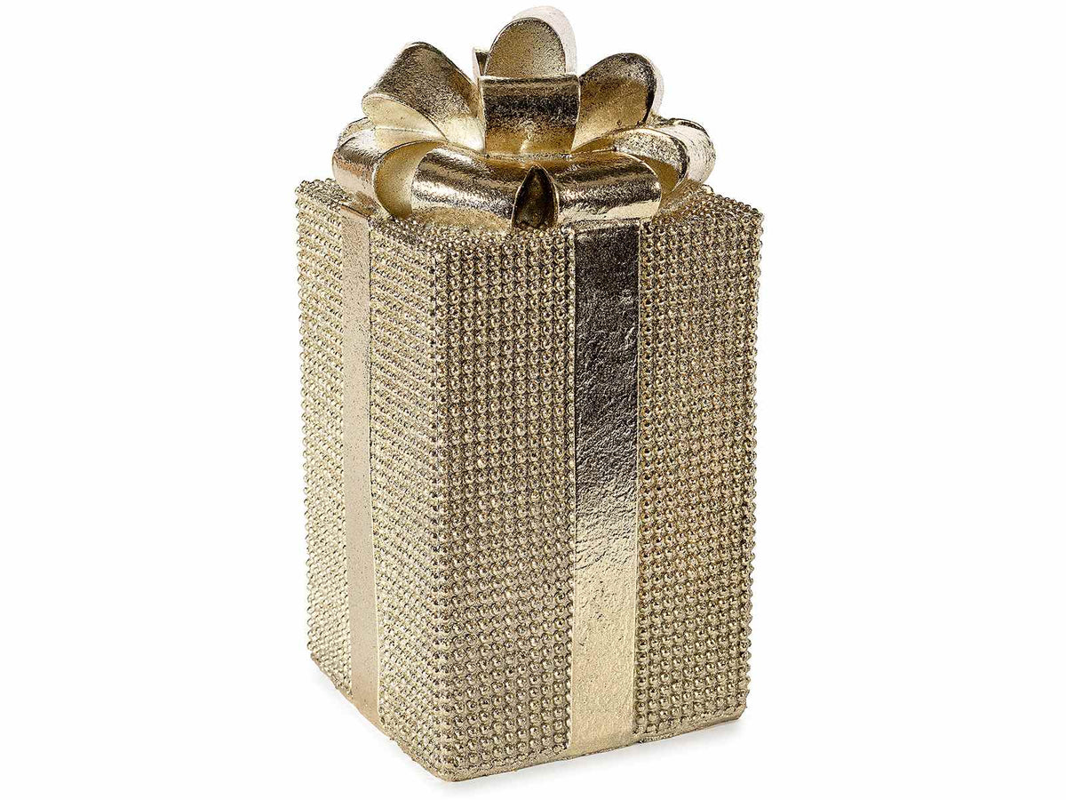 Pacchi regalo di Natale in resina con fiocco effetto oro con glitter, cm 11 x 11 x 20 H