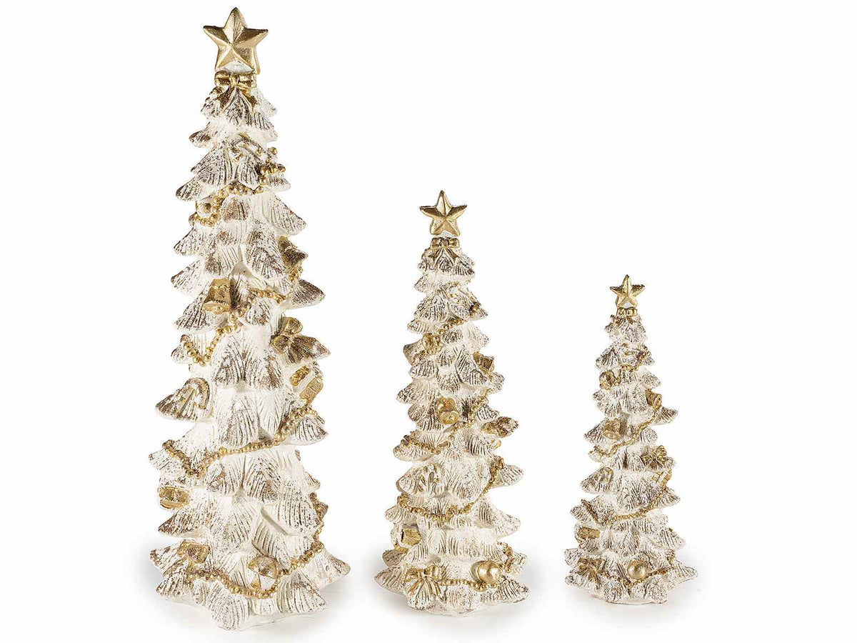 Alberi di Natale decorativi in resina con decorazioni dorate, Grande: cm 11,5 x 11 x 33 H