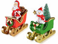 Babbo Natale e pupazzo di neve su slitta in resina con decorazioni dorate, set da 4 pezzi, cm 3,5 x 8 x 9 H