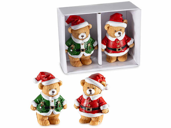 Orsetti decorativi con abiti natalizi in resina con dettagli dorati in scatola, set da 5 pezzi, cm 4 x 2,5 x 5,5 H