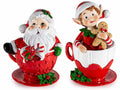Decorazioni natalizie in resina con Elfo e Babbo Natale in tazza, set da 2 pezzi, cm 9 x 8,5 x 14,5 H