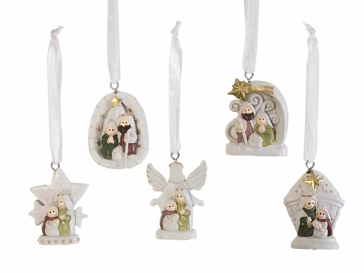 Addobbo da appendere a presepe in resina colorata con dettagli dorati, set da 15 pezzi