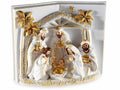 Scena Presepe / Sacra Famiglia decorativa in resina con dettagli dorati, set da 4 pezzi, cm 13 x 4,5 x 10,5 H