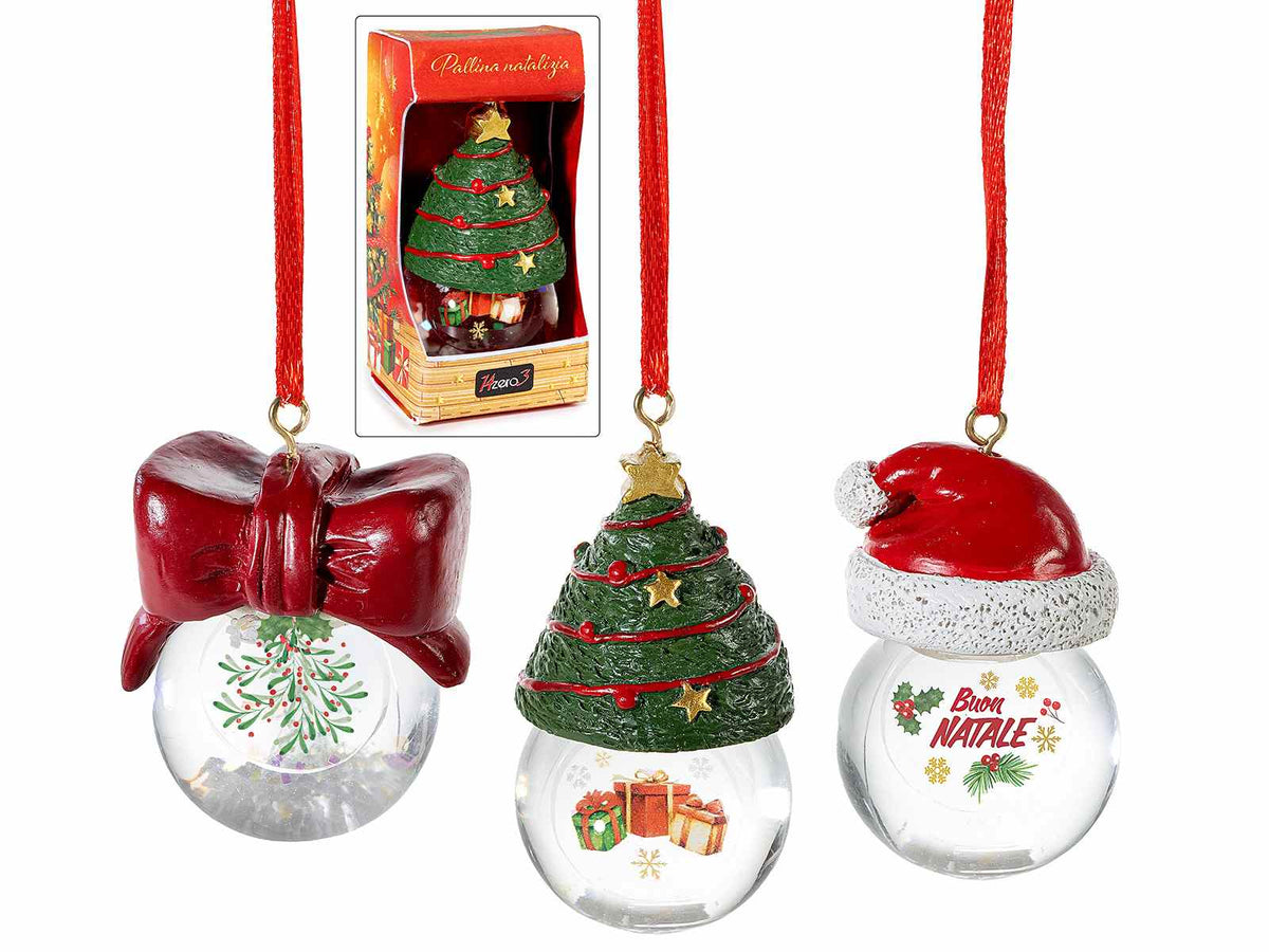 Palle a neve con decoro natalizio in resina da appendere, in confezione regalo, set da 6 pezzi
