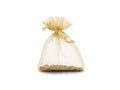 Sacchetto organza oro è l'ideale per la confezione di piccoli oggetti regalo, set da 100 pezzi, cm8x11H (al tirante7,5)