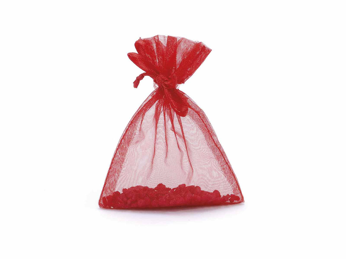 Sacchetto in organza rosso fragola con coulisse di chiusura in raso ideale, set da 100 pezzi, cm8x11H (al tirante7,5)