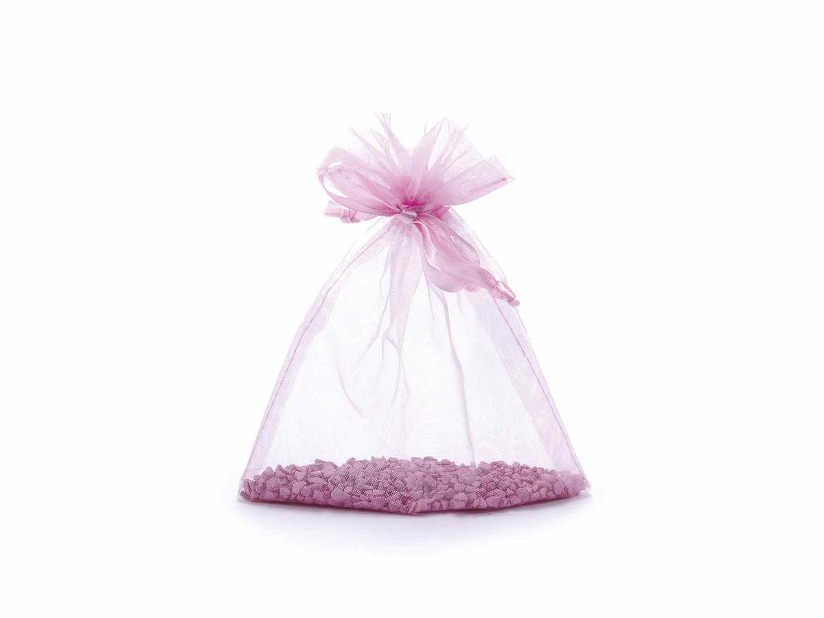 Sacchetto in organza rosa confetto con coulisse di chiusura in raso è, set da 50 pezzi, cm 12x16H (al tirante11,5)