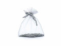 Sacchetto in organza argento con coulisse di chiusura in raso ideale, set da 50 pezzi, cm 12x16H (al tirante11,5)