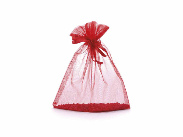 Sacchetti in organza rosso fragola con coulisse di chiusura in raso sono, set da 50 pezzi, cm 17 x 22 H (al tirante17)