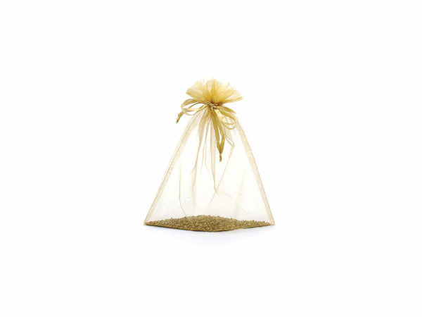Sacchetto in organza oro con coulisse di chiusura in raso è una soluzione, set da 30 pezzi, cm 23x30H (al tirante 24,5)