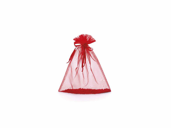 Sacchetti in organza rosso fragola con coulisse di chiusura in raso sono, set da 30 pezzi, cm 23x30H (al tirante 24,5)