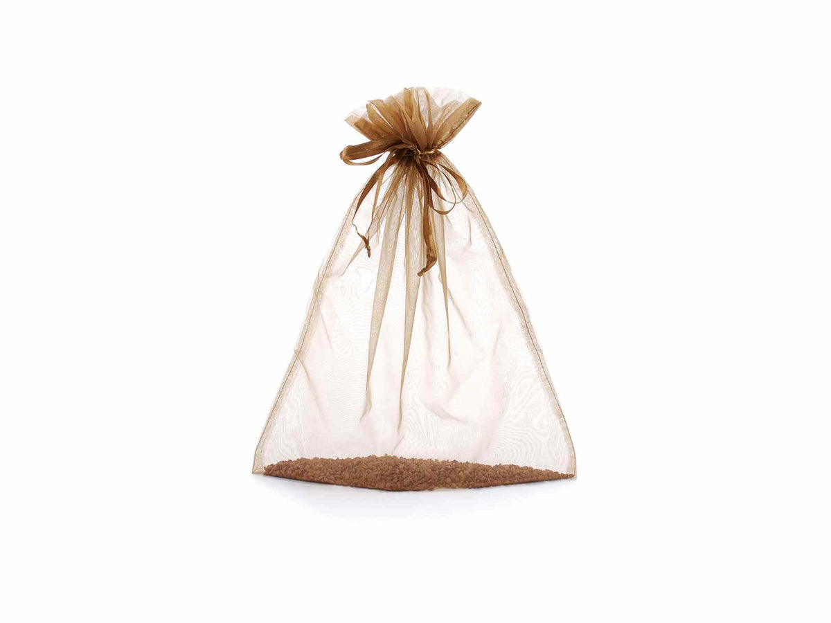 Sacchetto in organza bronzo con coulisse di chiusura in raso. Una soluzione, set da 20 pezzi, cm 30x40H (al tirante 32,5)