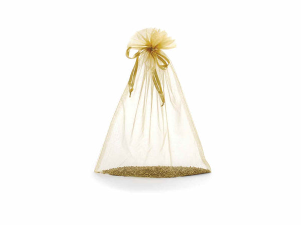 Sacchetto in organza oro con coulisse di chiusura in raso . Una soluzione, set da 20 pezzi, cm 30x40H (al tirante 32,5)