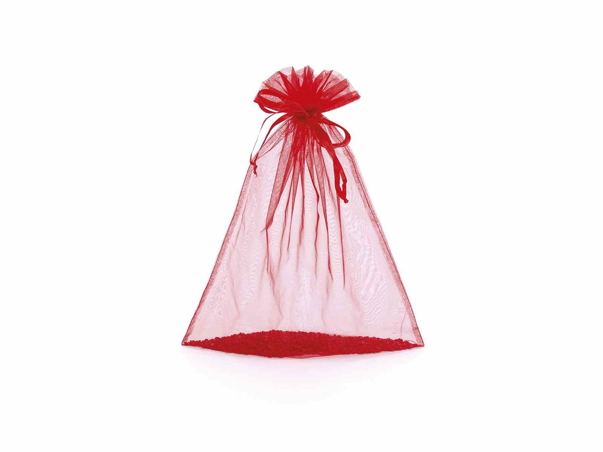 Sacchetti in organza rosso fragola con coulisse di chiusura in raso sono, set da 20 pezzi, cm 30x40H (al tirante 32,5)