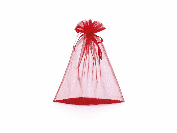 Sacchetti in organza rosso fragola con coulisse di chiusura in raso sono, set da 20 pezzi, cm 30x40H (al tirante 32,5)