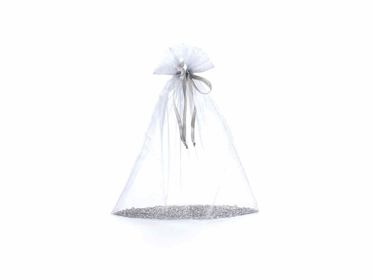 Sacchetto in organza argento con coulisse di chiusura in raso ideale, set da 20 pezzi, cm 30x40H (al tirante 32,5)