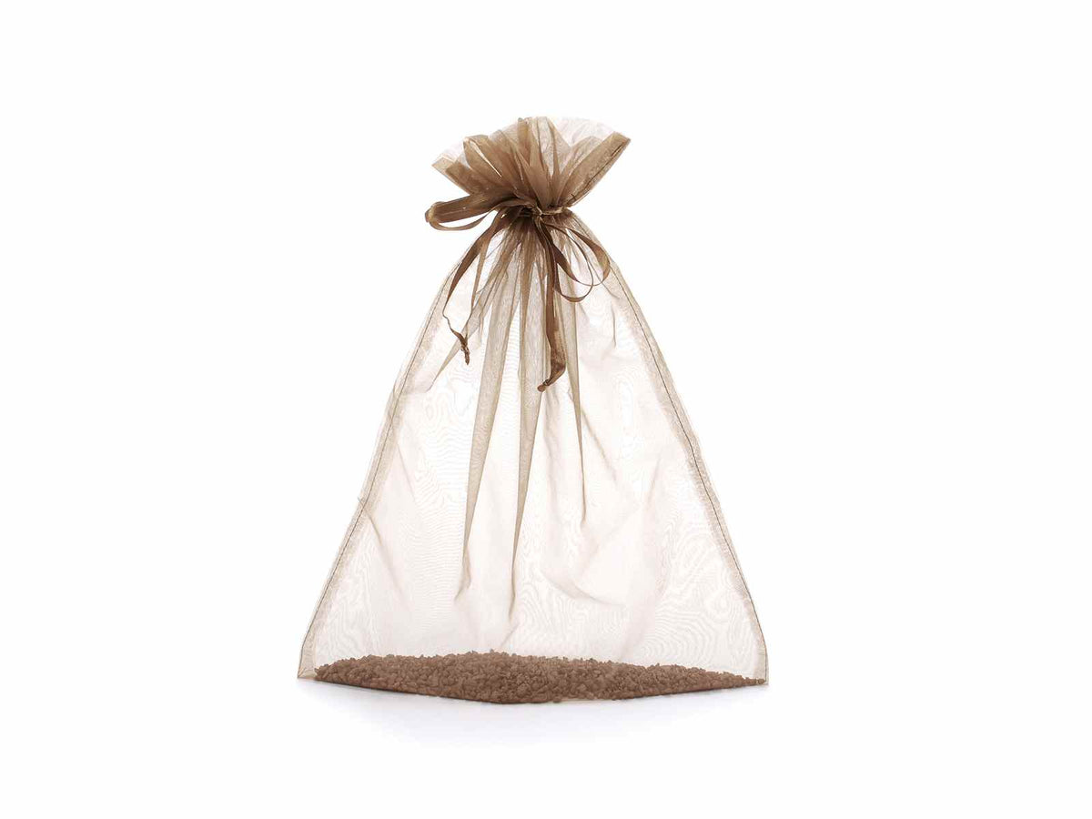 Sacchetto in organza marrone cioccolato cm 30x40 con tirante di chiusura, set da 20 pezzi, cm 30x40H (al tirante 32,5)
