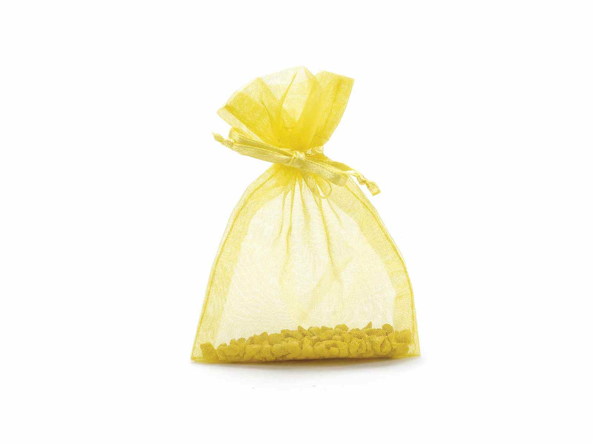 Sacchetti in organza giallo limone con tirante di chiusura ideale, set da 100 pezzi, cm8x11H (al tirante7,5)