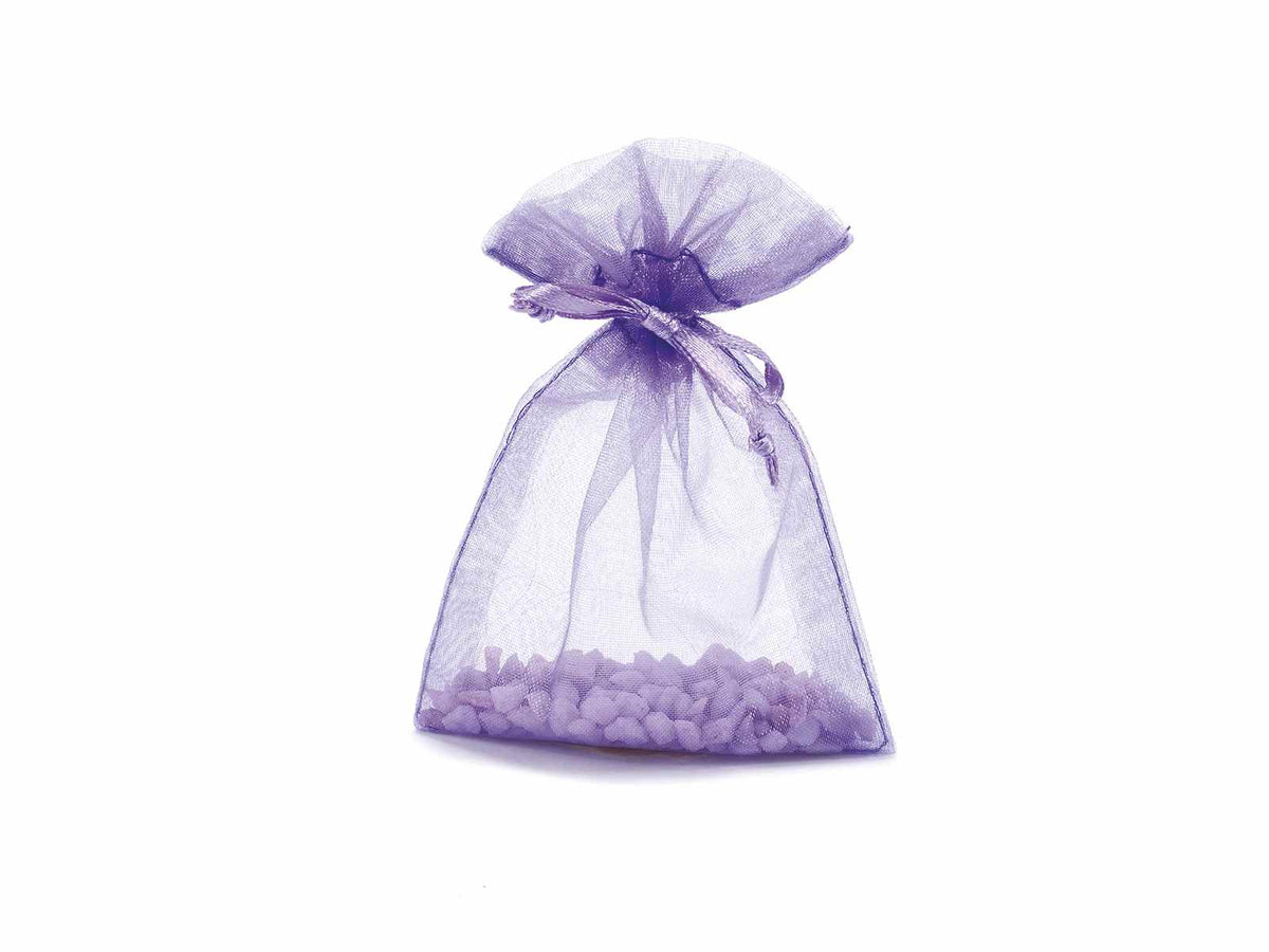 Sacchetto in organza viola orchidea con coulisse di chiusura in raso è, set da 100 pezzi, cm8x11H (al tirante7,5)