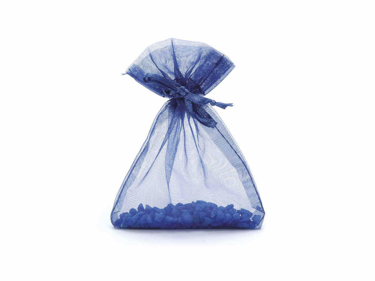 Sacchetto in organza blu con coulisse di chiusura in raso è una soluzione, set da 100 pezzi, cm8x11H (al tirante7,5)