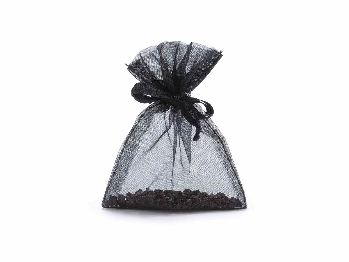 Sacchetto in organza nero con coulisse di chiusura in raso è una soluzione, set da 100 pezzi, cm8x11H (al tirante7,5)