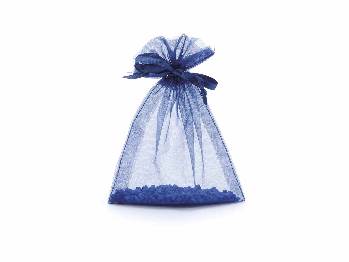 Sacchetto in organza blu con coulisse di chiusura in raso è una soluzione, set da 50 pezzi, cm 12x16H (al tirante11,5)