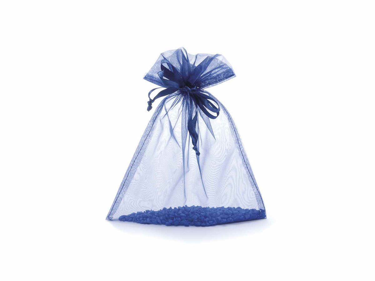 Sacchetto in organza blu con coulisse di chiusura in raso è una soluzione, set da 50 pezzi, cm 17 x 22 H (al tirante17)