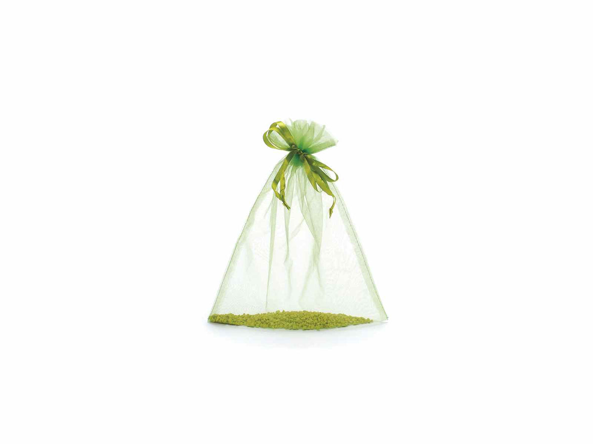 Sacchetti organza verde mela con coulisse di chiusura in raso è una soluzione, set da 30 pezzi, cm 23x30H (al tirante 24,5)