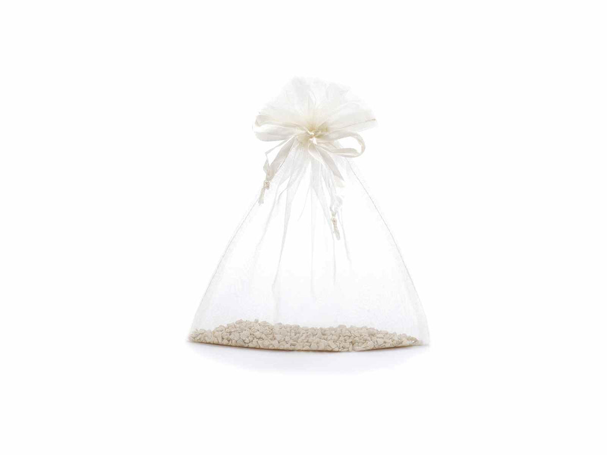 Sacchetti organza ecrù con coulisse di chiusura in raso è ideale, set da 50 pezzi, cm 17 x 22 H (al tirante17)