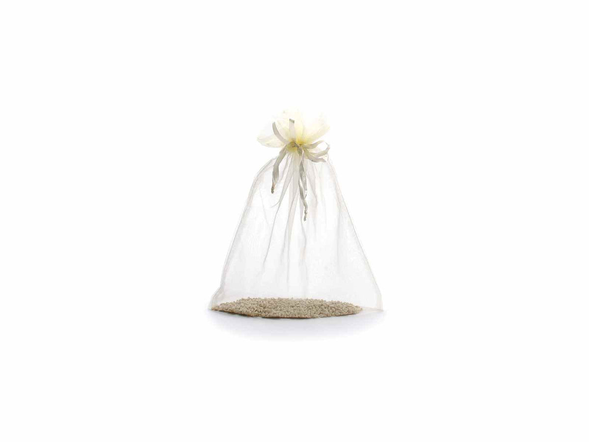 Sacchetto in organza ecrù con coulisse di chiusura in raso è ideale, set da 30 pezzi, cm 23x30H (al tirante 24,5)