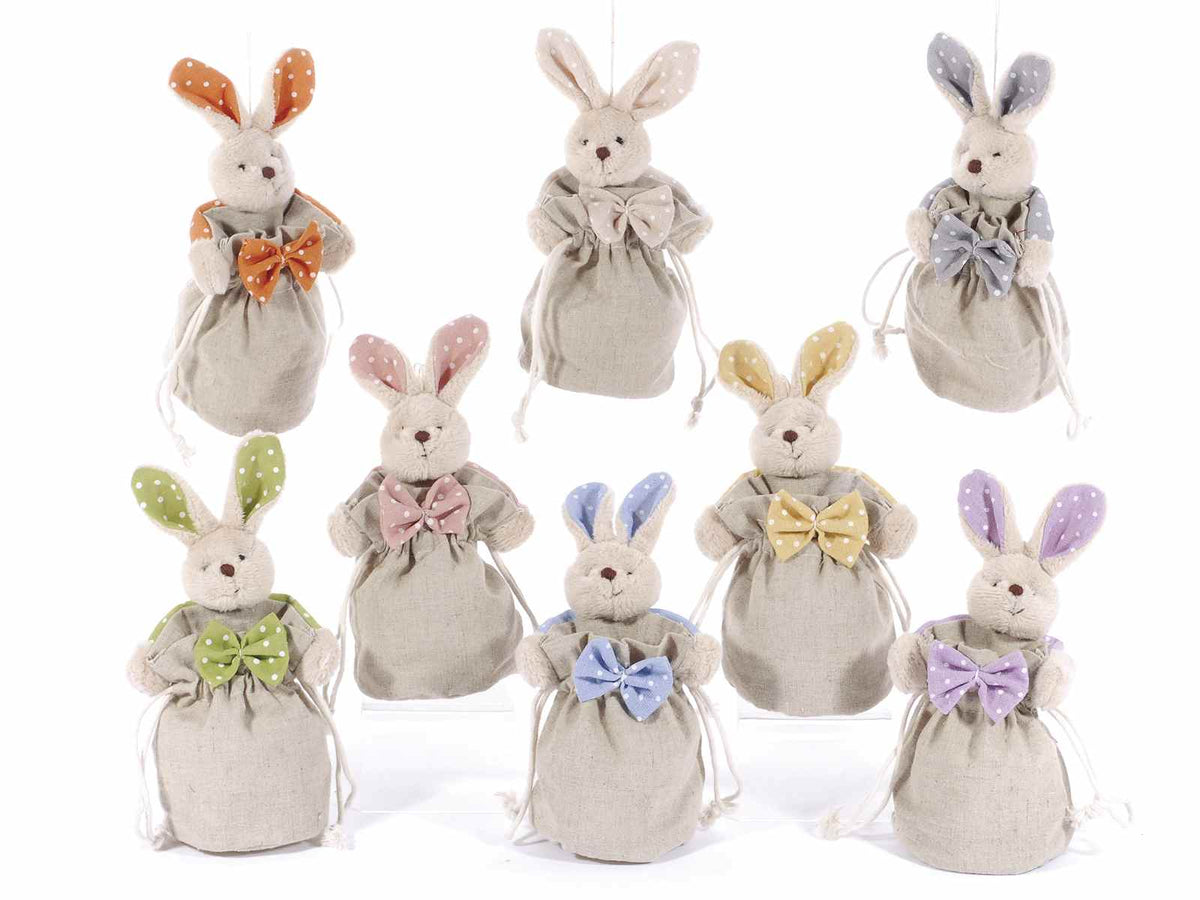 Sacchetti portadolci di Pasqua a forma di coniglio in stoffa con orecchie, set da 8 pezzi, Ø6,5cmx11H (al tirante7)