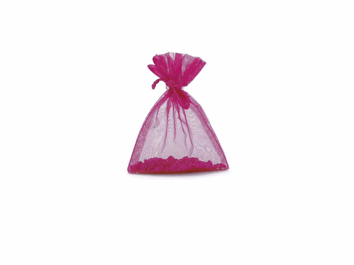 Sacchetto in organza fucsia con nastrino di chiusura in raso è un'ottima, set da 100 pezzi, cm8x11H (al tirante7,5)