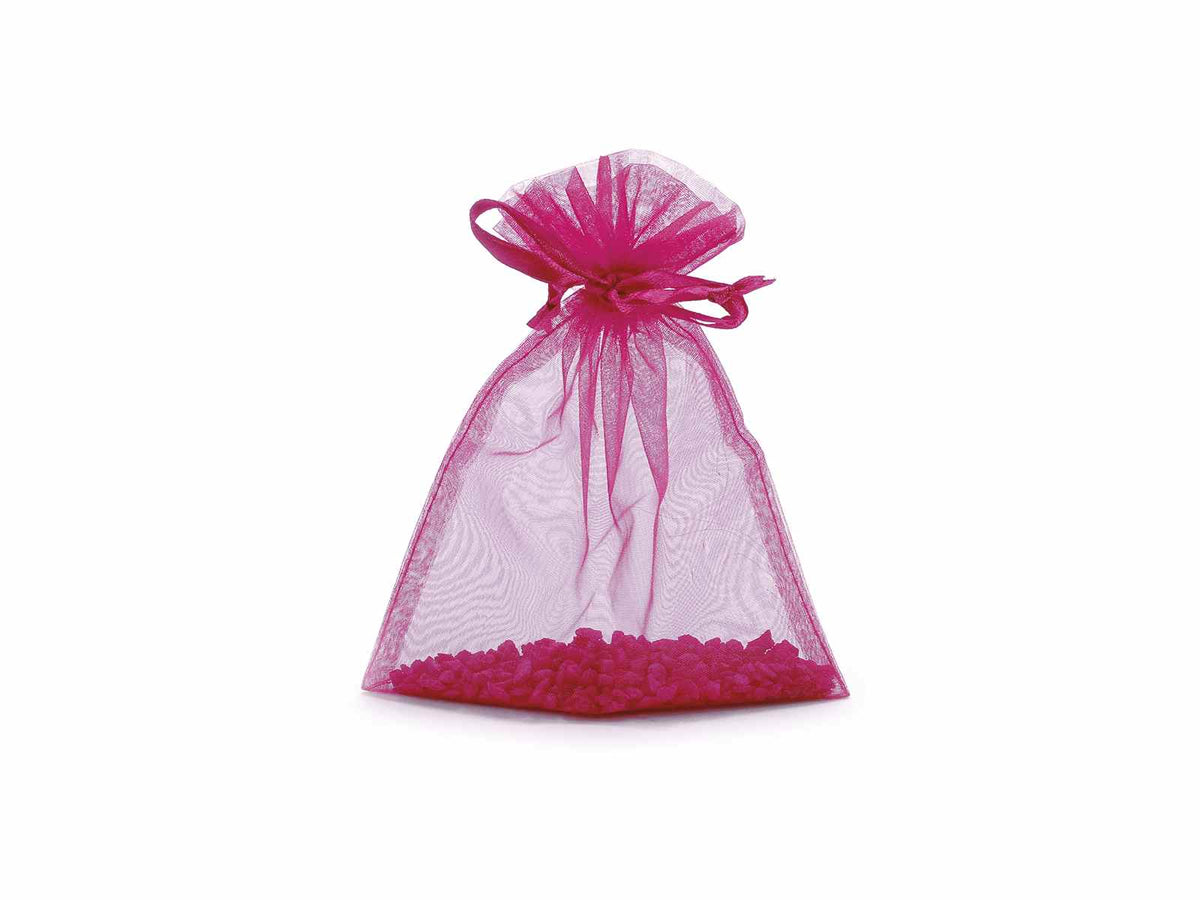 Sacchetti in organza fucsia con nastrino di chiusura in raso è un'ottima, set da 50 pezzi, cm 12x16H (al tirante11,5)