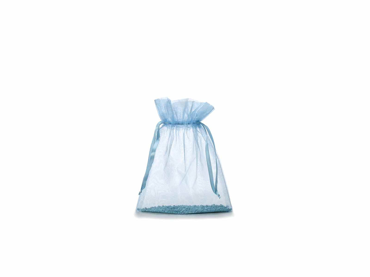Sacchetto in organza azzurro con coulisse di chiusura in raso è una soluzione, set da 50 pezzi, cm 17 x 22 H (al tirante17)
