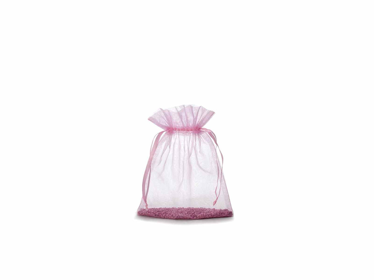 Sacchetto in organza rosa confetto con coulisse di chiusura in raso è, set da 50 pezzi, cm 17 x 22 H (al tirante17)