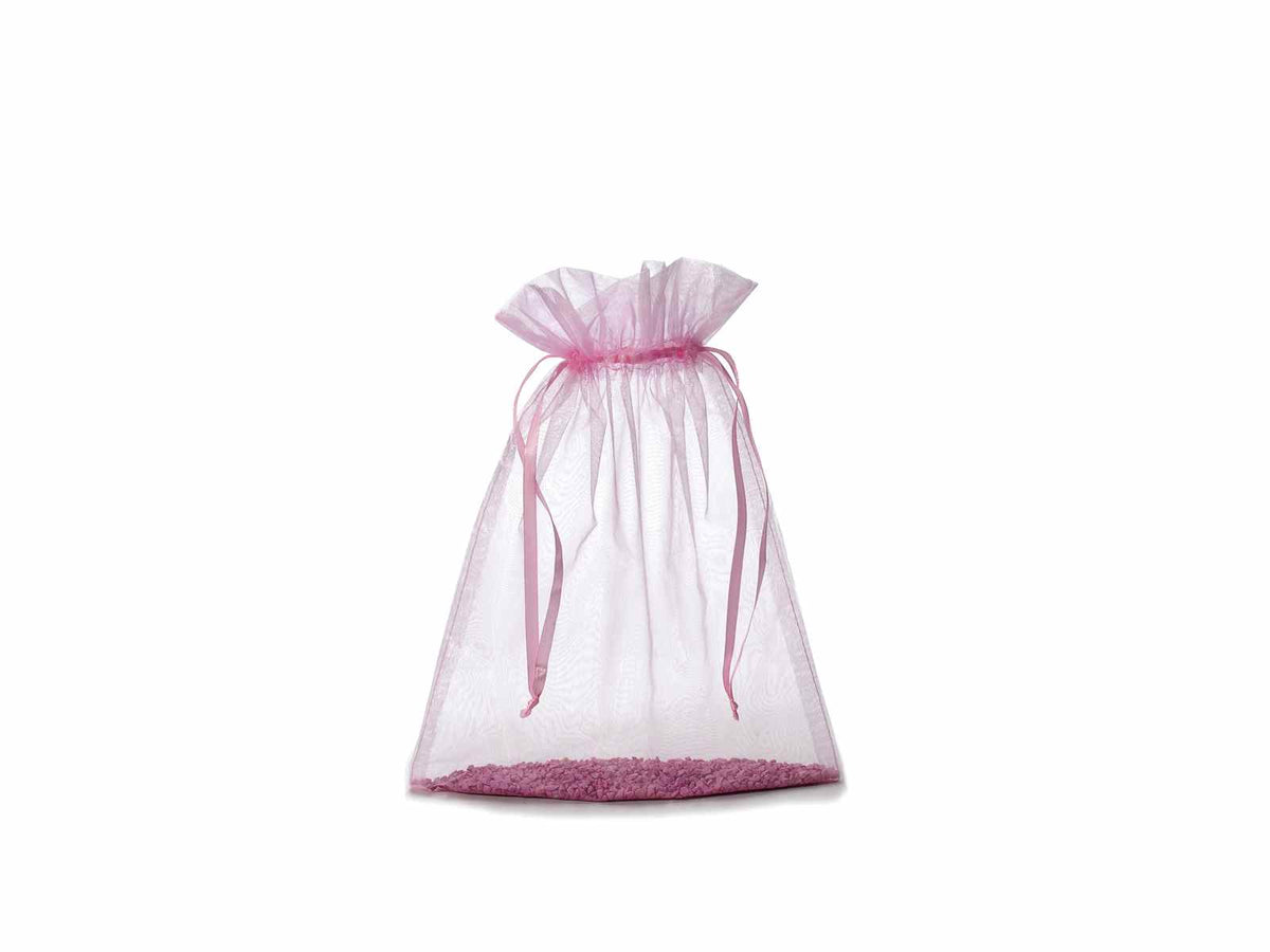 Sacchetti in organza rosa confetto con coulisse di chiusura in raso è, set da 30 pezzi, cm 23x30H (al tirante 24,5)
