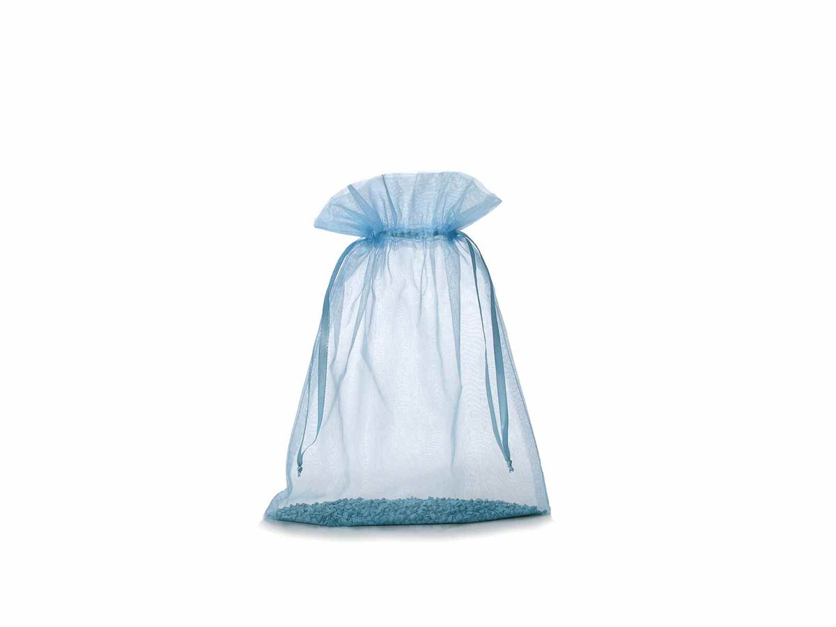 Sacchetto in organza azzurro con coulisse di chiusura in raso è una soluzione, set da 30 pezzi, cm 23x30H (al tirante 24,5)