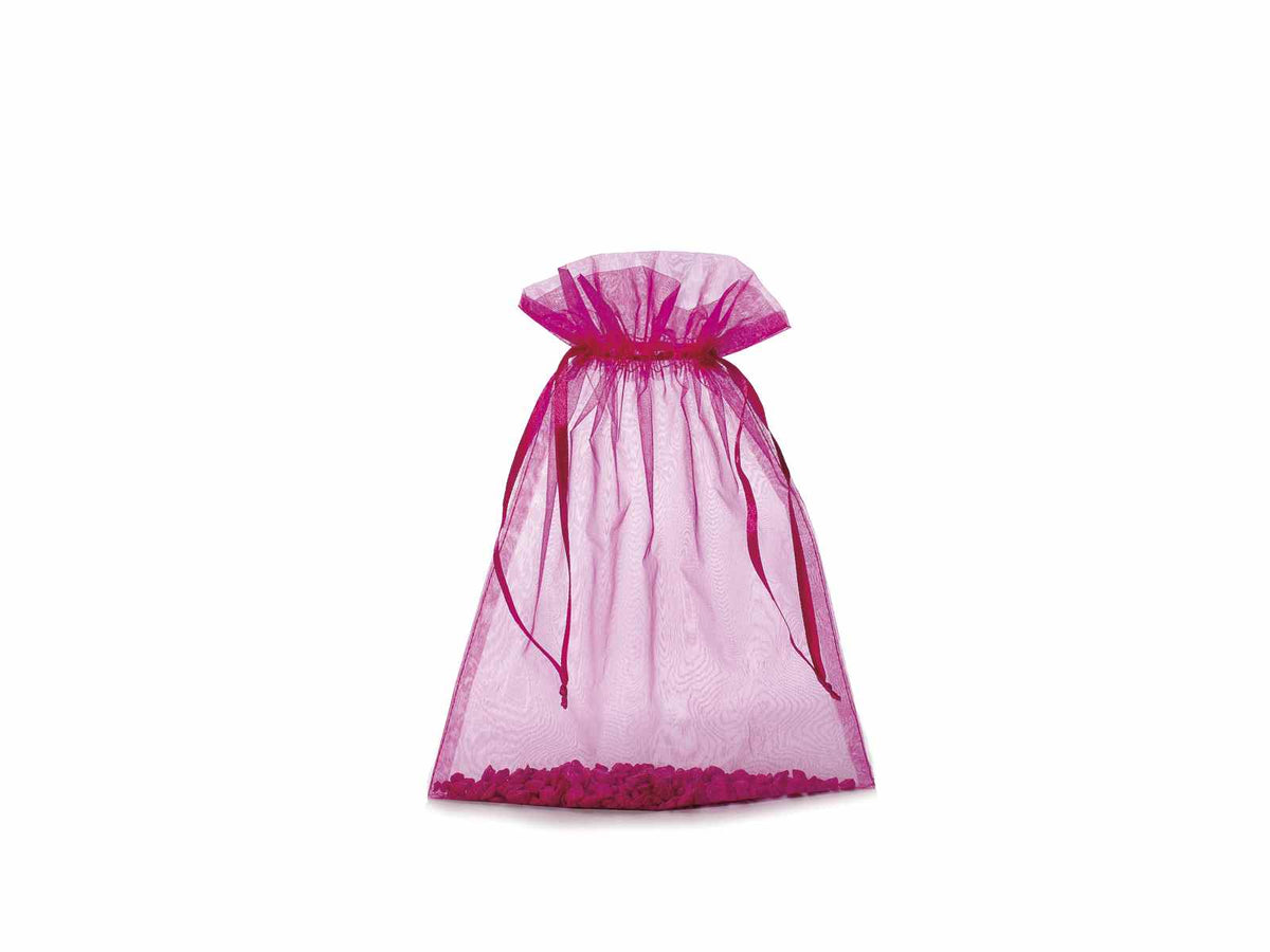 Sacchetto in organza fucsia con coulisse di chiusura in raso è una soluzione, set da 30 pezzi, cm 23x30H (al tirante 24,5)