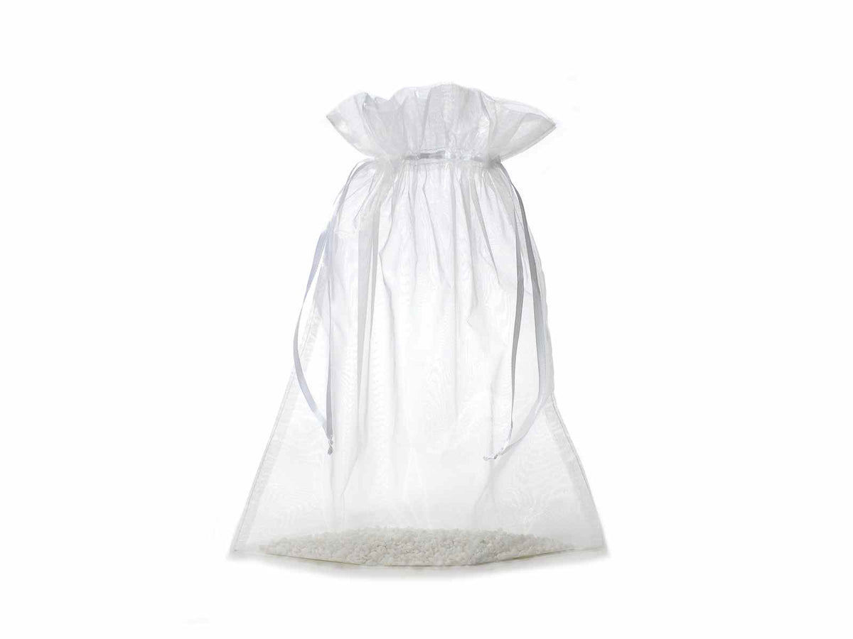 Sacchetto in organza bianco neve con coulisse di chiusura in raso è ideale, set da 20 pezzi, cm 30x40H (al tirante 32,5)