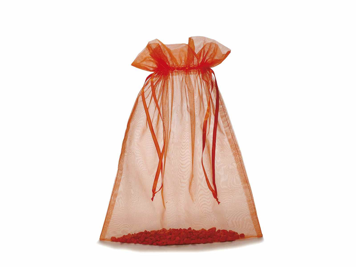 Sacchetto in organza arancione fiamma con tirante di chiusura, è ideale, set da 20 pezzi, cm 30x40H (al tirante 32,5)