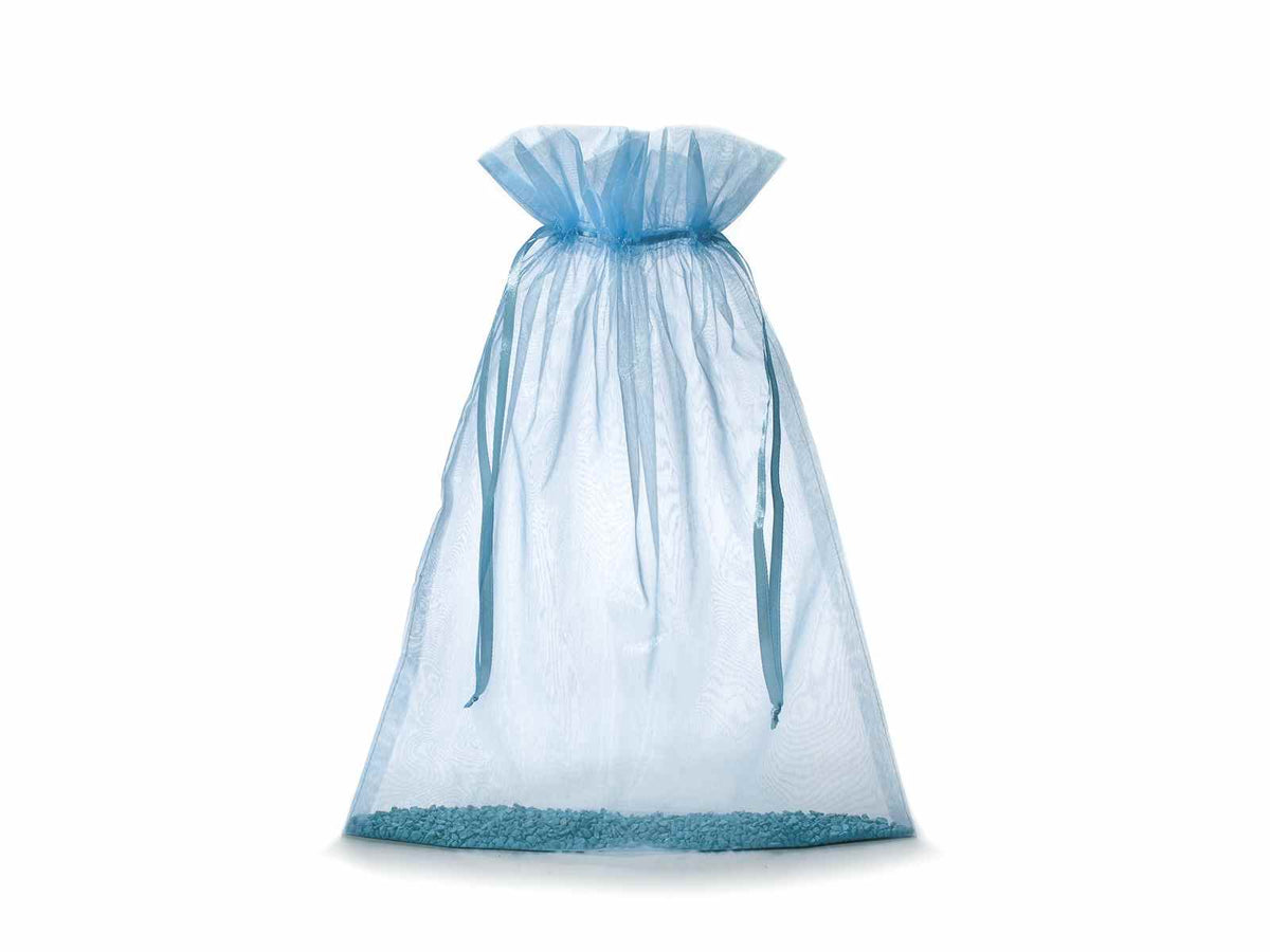 Sacchetto in organza azzurro con coulisse di chiusura in raso è una soluzione, set da 20 pezzi, cm 30x40H (al tirante 32,5)