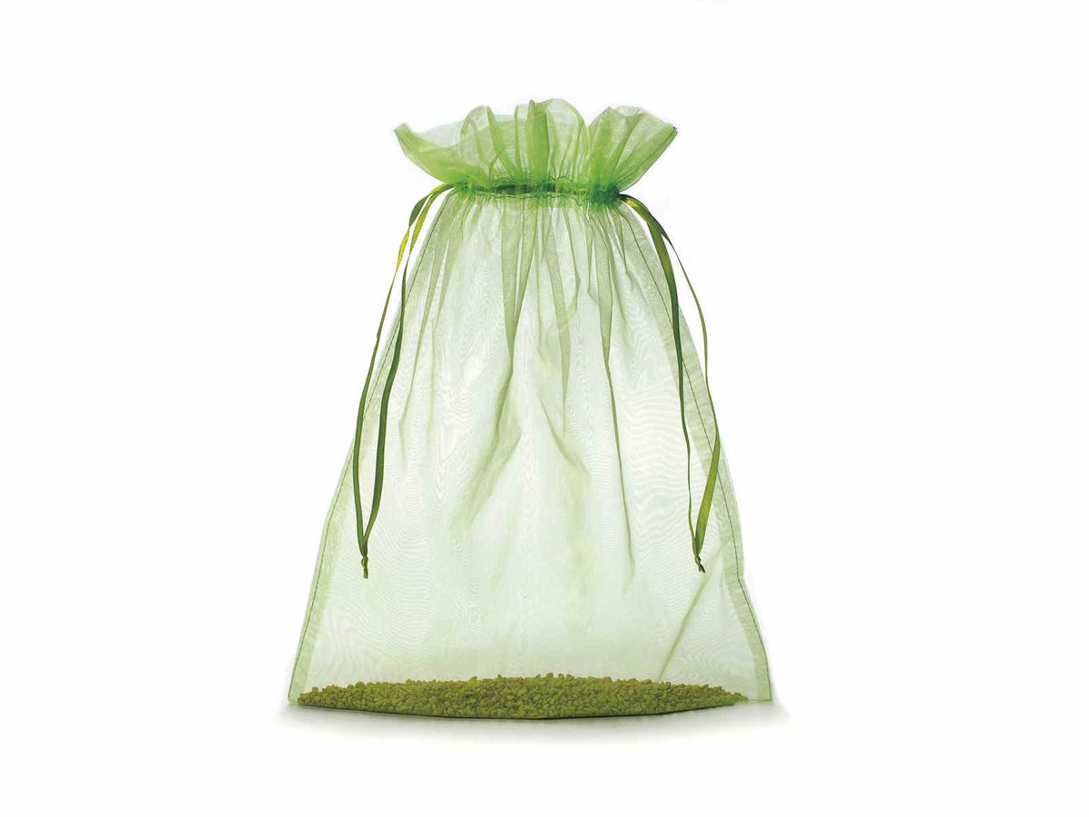 Sacchetto in organza verde mela con coulisse di chiusura in raso è, set da 20 pezzi, cm 30x40H (al tirante 32,5)