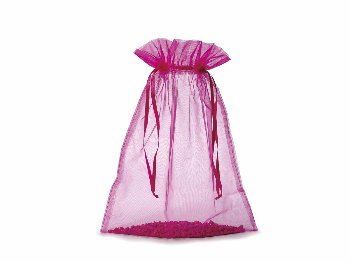 Sacchetto in organza fucsia con coulisse di chiusura in raso è una soluzione, set da 20 pezzi, cm 30x40H (al tirante 32,5)