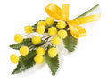 Mazzolino di mimosa artificiale con fiore lanoso e nastrino giallo, ideale, set da 30 pezzi, cm 10 H (con gambo 16)