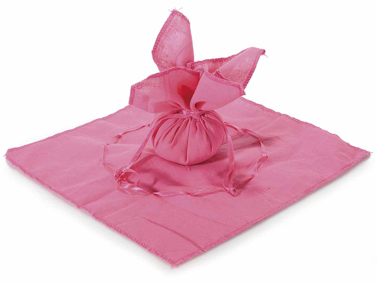 Portaconfetti tulle a sacchetto quadrato in cotone fucsia bordato con tirante, set da 25 pezzi, cm24,5x24,5H - Interno:Ø15