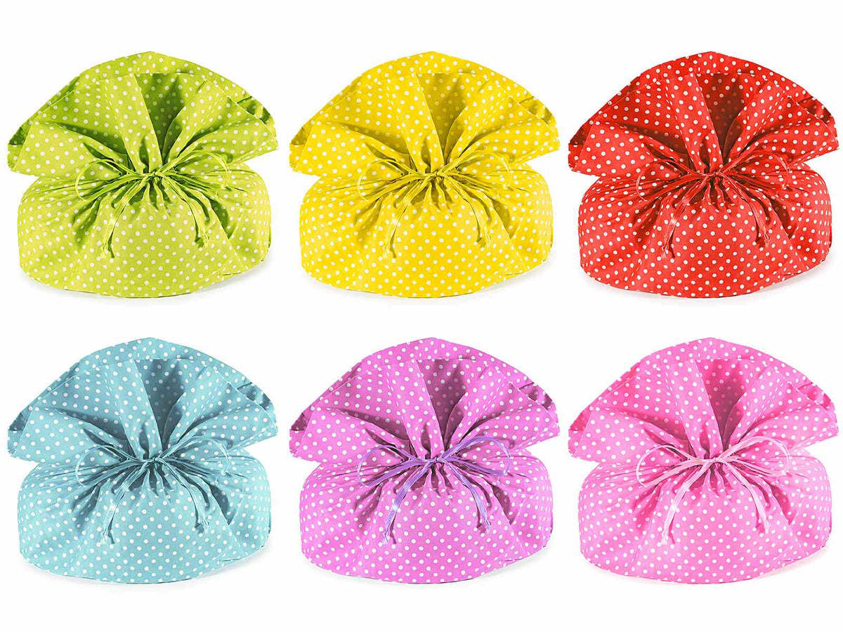 Sacchetti porta colomba viola, rosa, gialli, verdi, azzurri, rossi in stoffa, set da 6 pezzi, cm30x20x33H (al tirante 20)