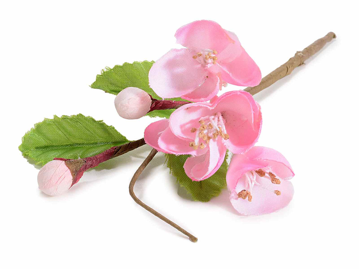 Fiore di pesco decorativo / mazzolino pick con foglioline e boccioli, set da 20 pezzi, cm 7 H (con gambo 13)