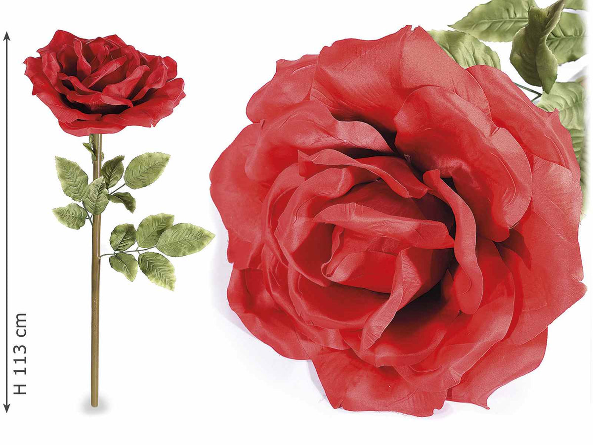 Rosa gigante rossa in stoffa con gambo avvitabile. Perfetta per San Valentino, set da 2 pezzi, Ø 40 cm x 113 H