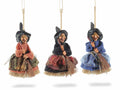 Befana a forma di scopa in stoffa e resina da appendere, set da 9 pezzi, cm 8 x 20 H